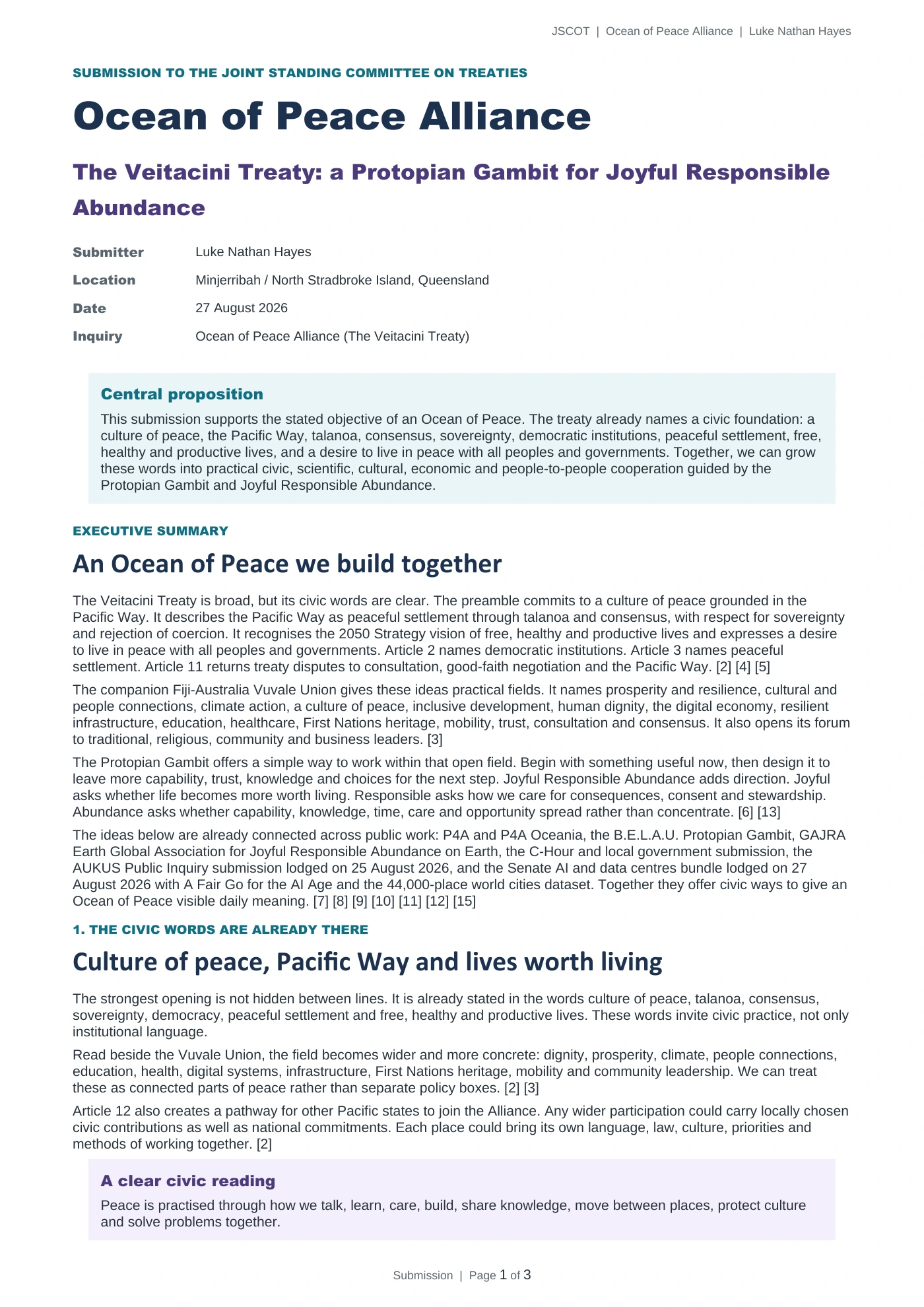 Page 1 of Ocean of Peace Alliance Veitacini Treaty Submission Luke Nathan Hayes 2026