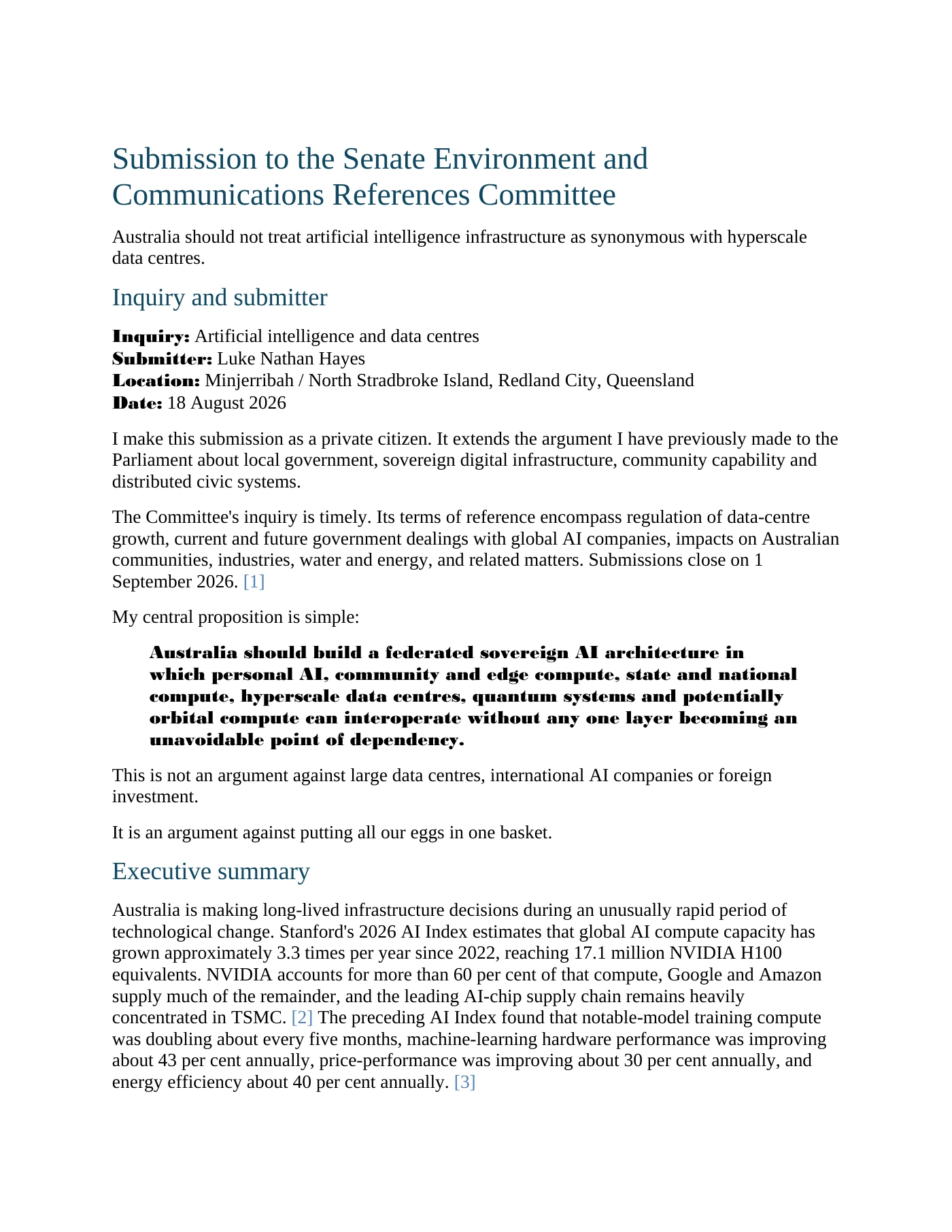 Page 1 of Submission to the Senate Environment and Communications References Committee