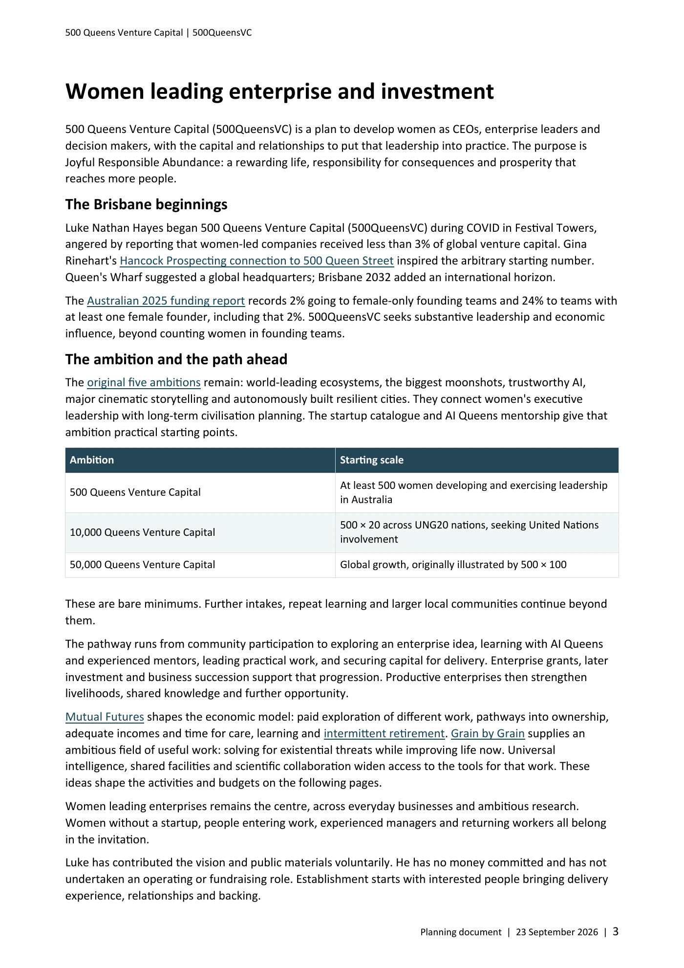 Page 3 of Queens Venture Capital Planning Document