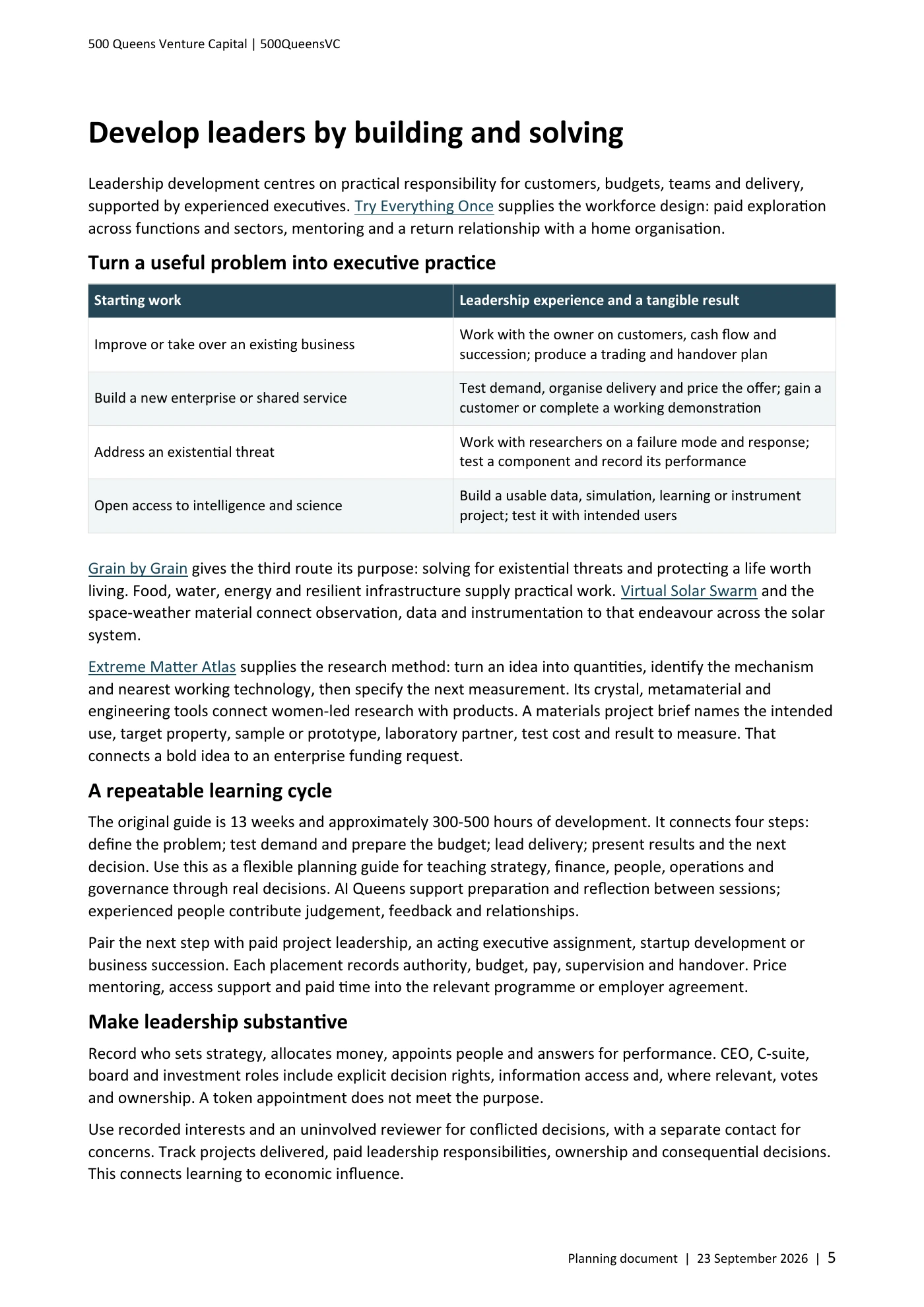 Page 5 of Queens Venture Capital Planning Document
