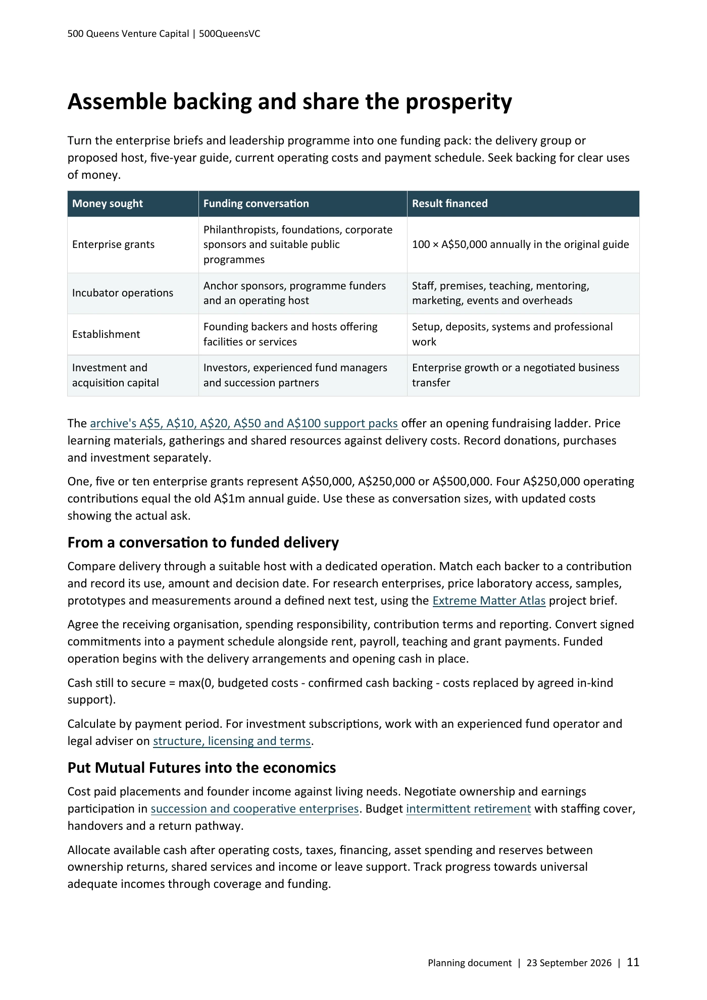 Page 11 of Queens Venture Capital Planning Document