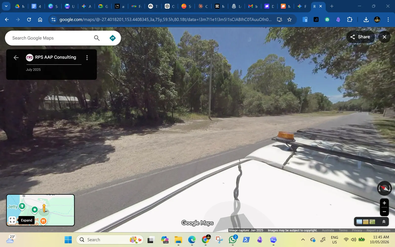 Unsealed parking and road edge reference.