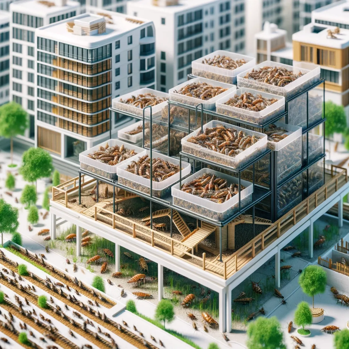 A compact, organised, sustainable insect farming setup within an urban agriculture context.
