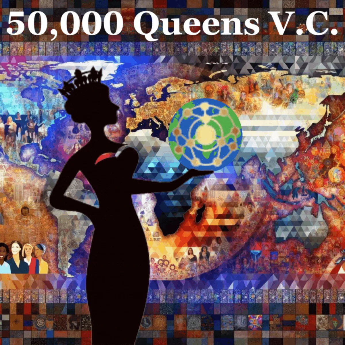 The 50,000 Queens V.C. emblem, scaling female-founder funding across the world.