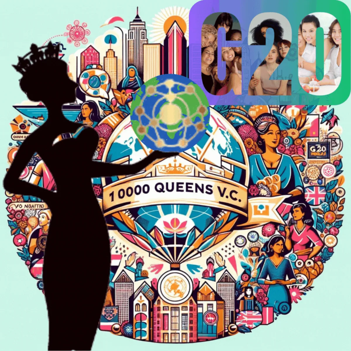 The 10,000 Queens V.C. emblem, a global extension of the initiative across the G20 nations.