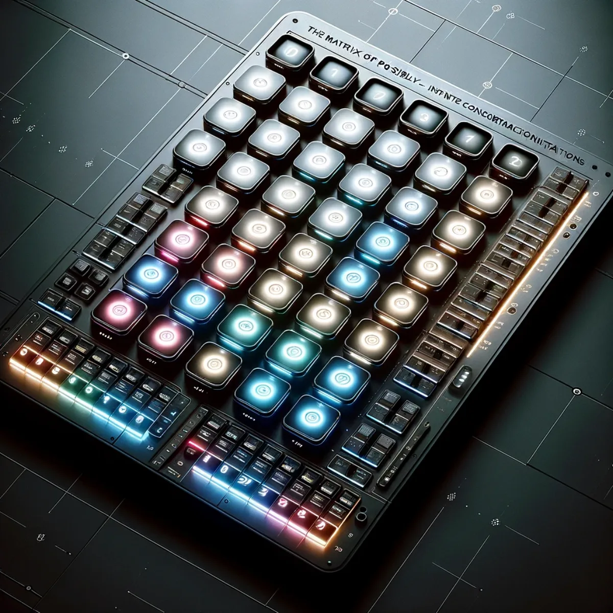 A 12 by 24 grid of glowing flat control buttons.