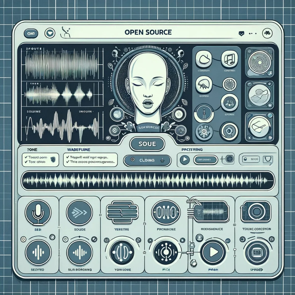 A dashboard displaying waveform and pitch analysis for text-to-speech voice cloning.