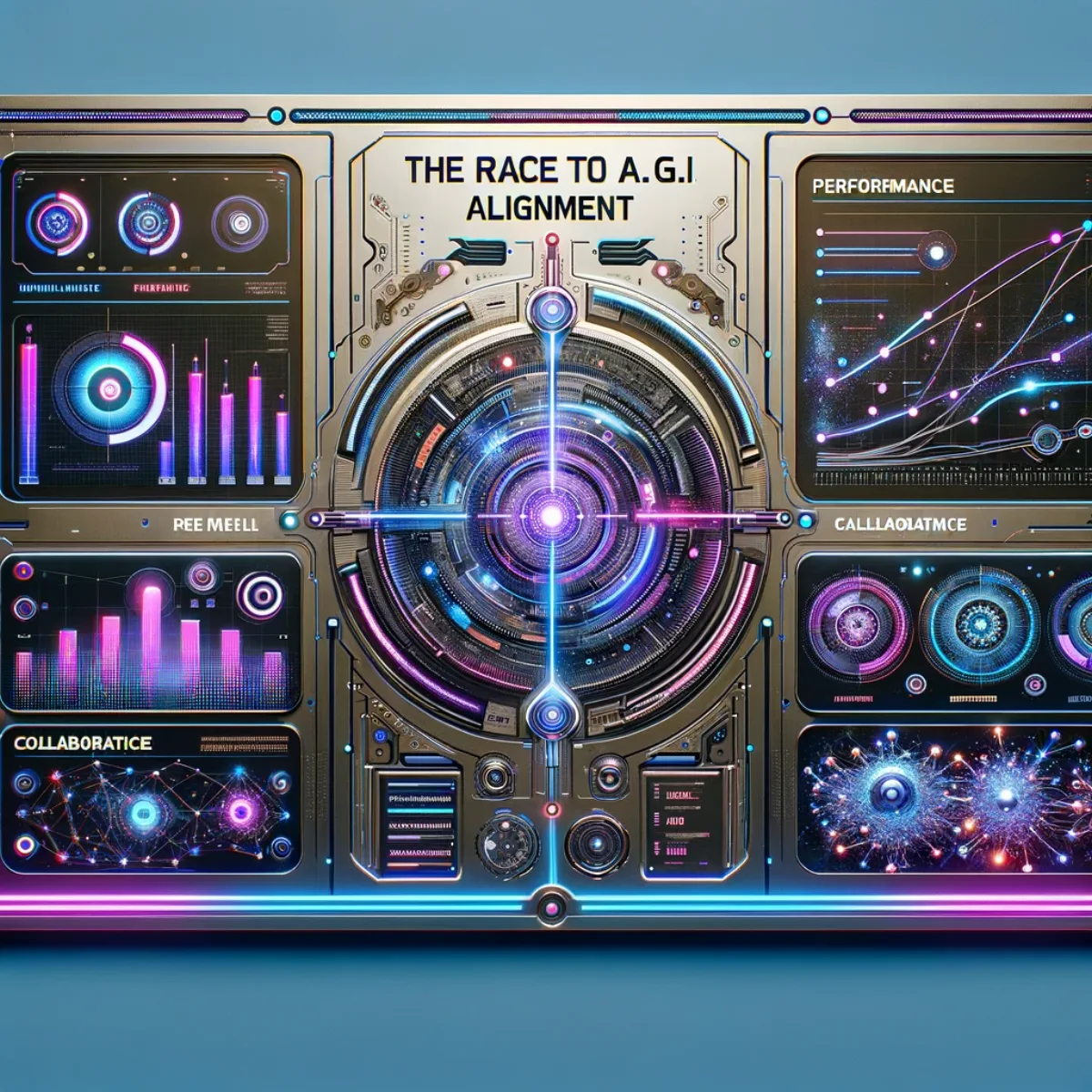 A futuristic dashboard tracking A.G.I. alignment progress.