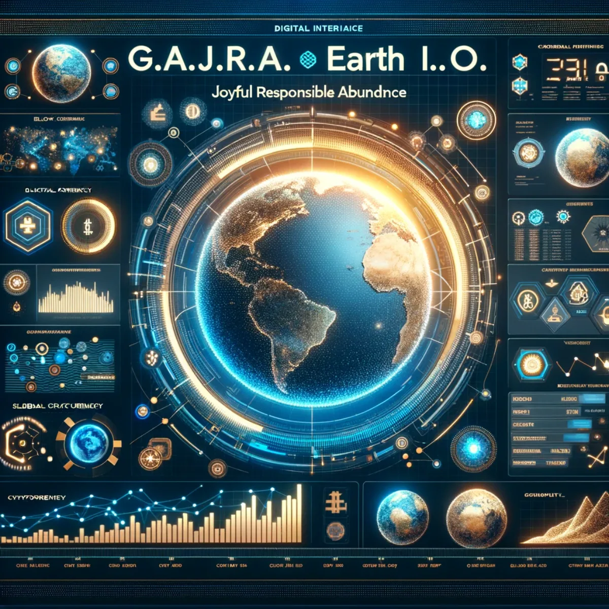 A futuristic dashboard for a global cryptocurrency initiative.