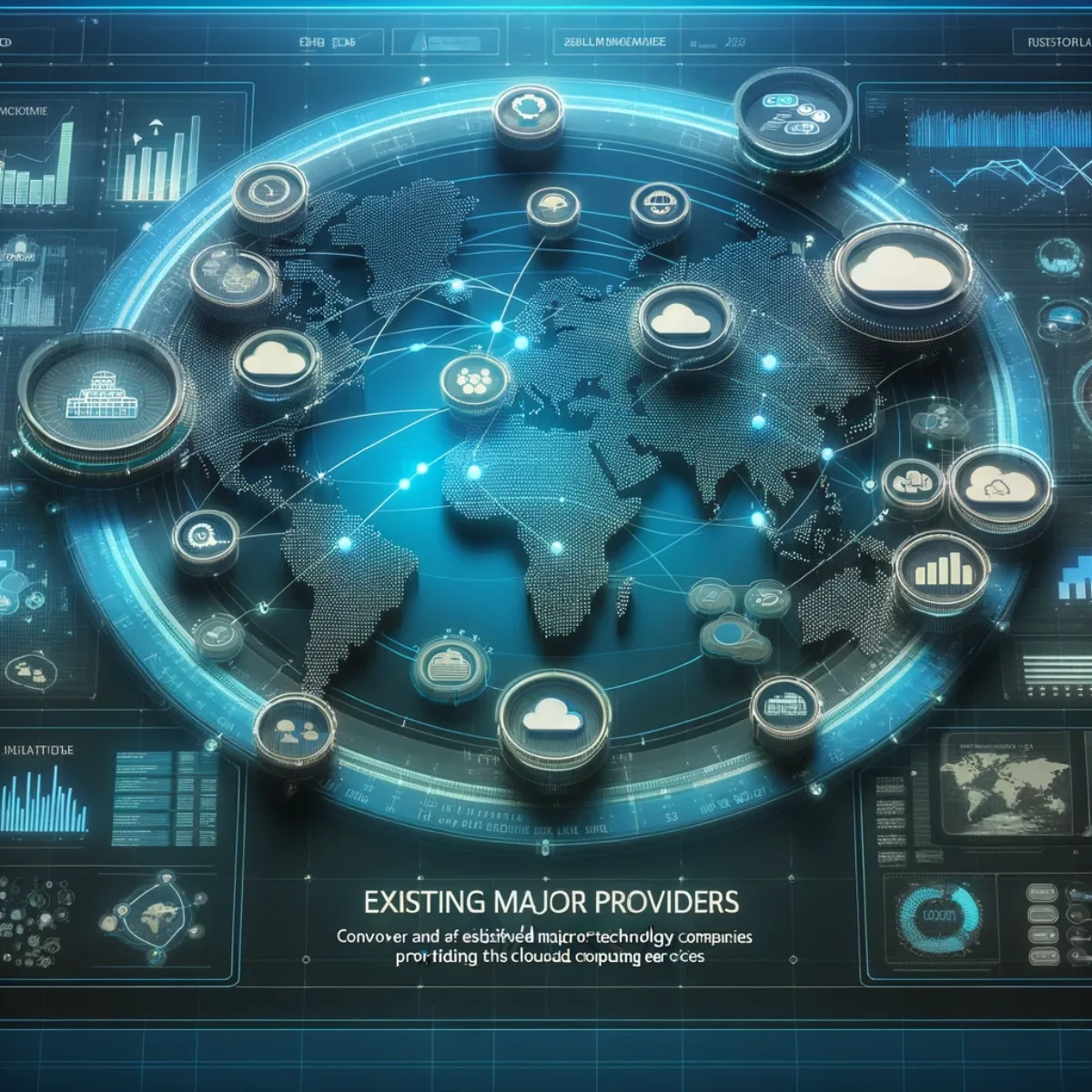 A high-tech dashboard showcasing a network of established cloud computing providers.