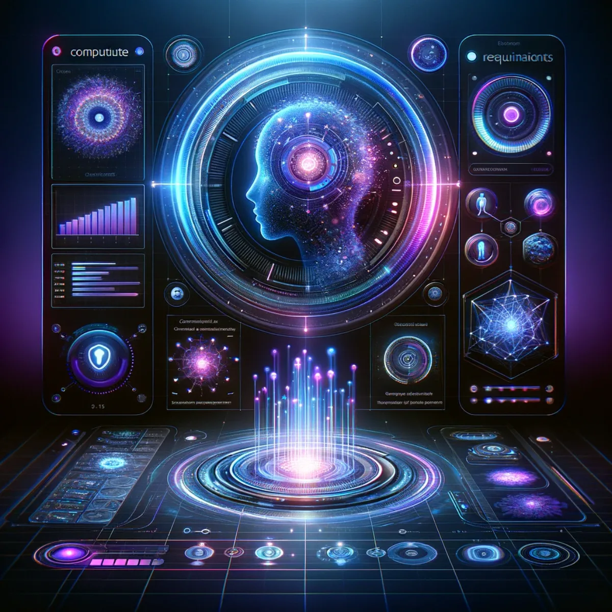 A futuristic digital interface representing personalised AI compute requirements.
