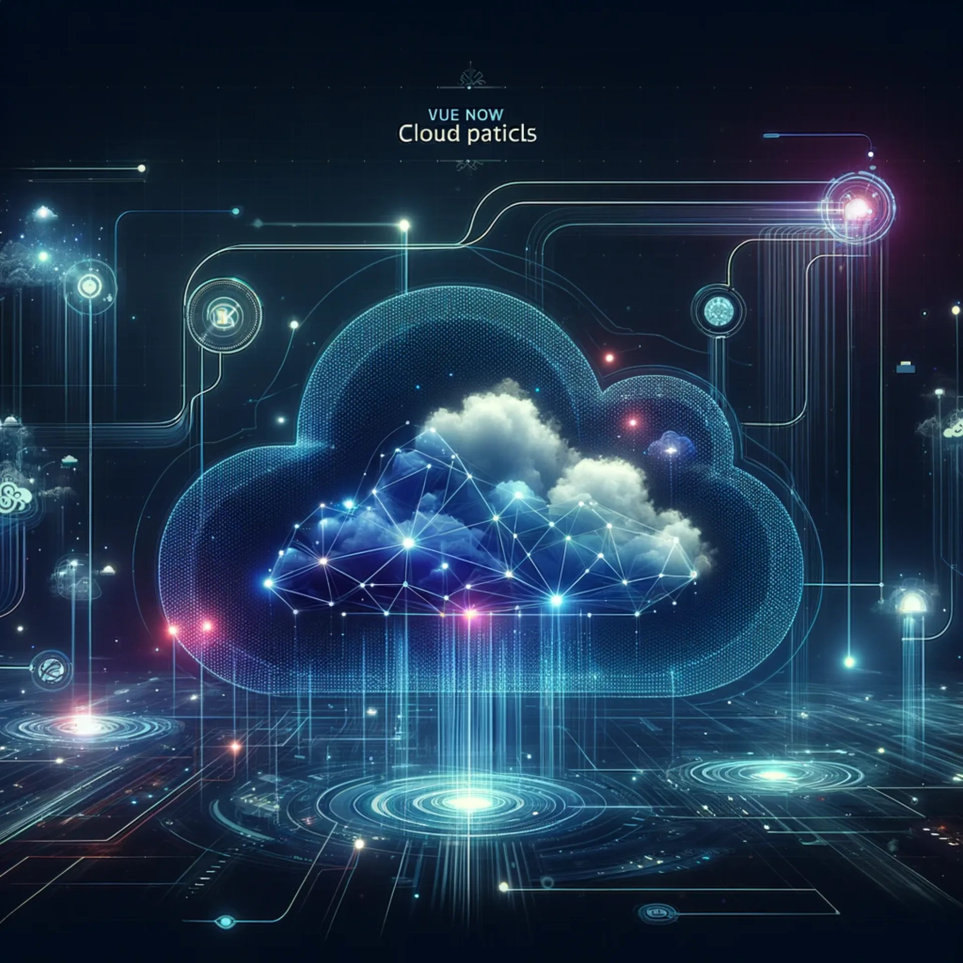 A cutting-edge, futuristic cloud computing dashboard for VueNow Cloud Particles.
