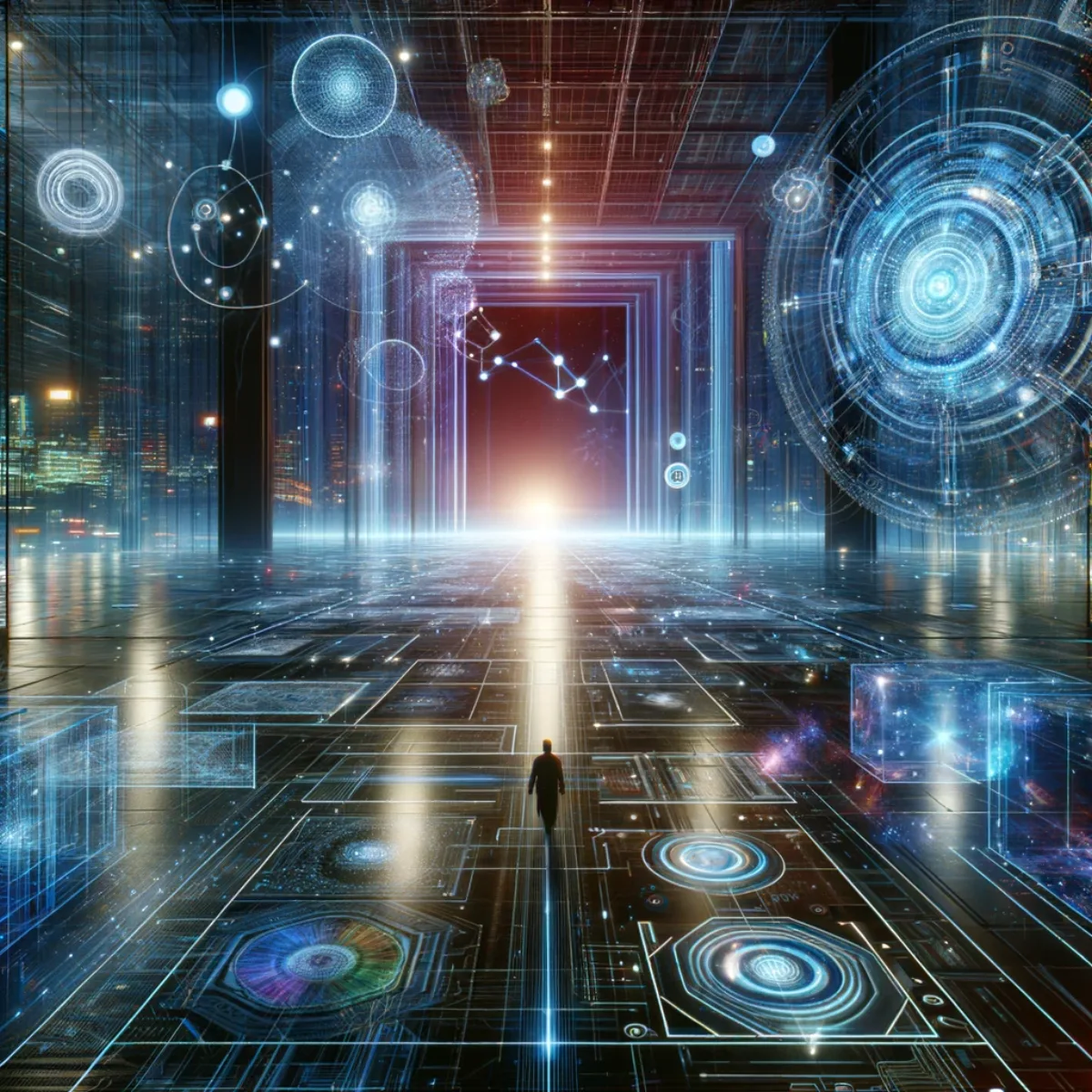 The seamless fusion of digital and physical realms in a futuristic environment.