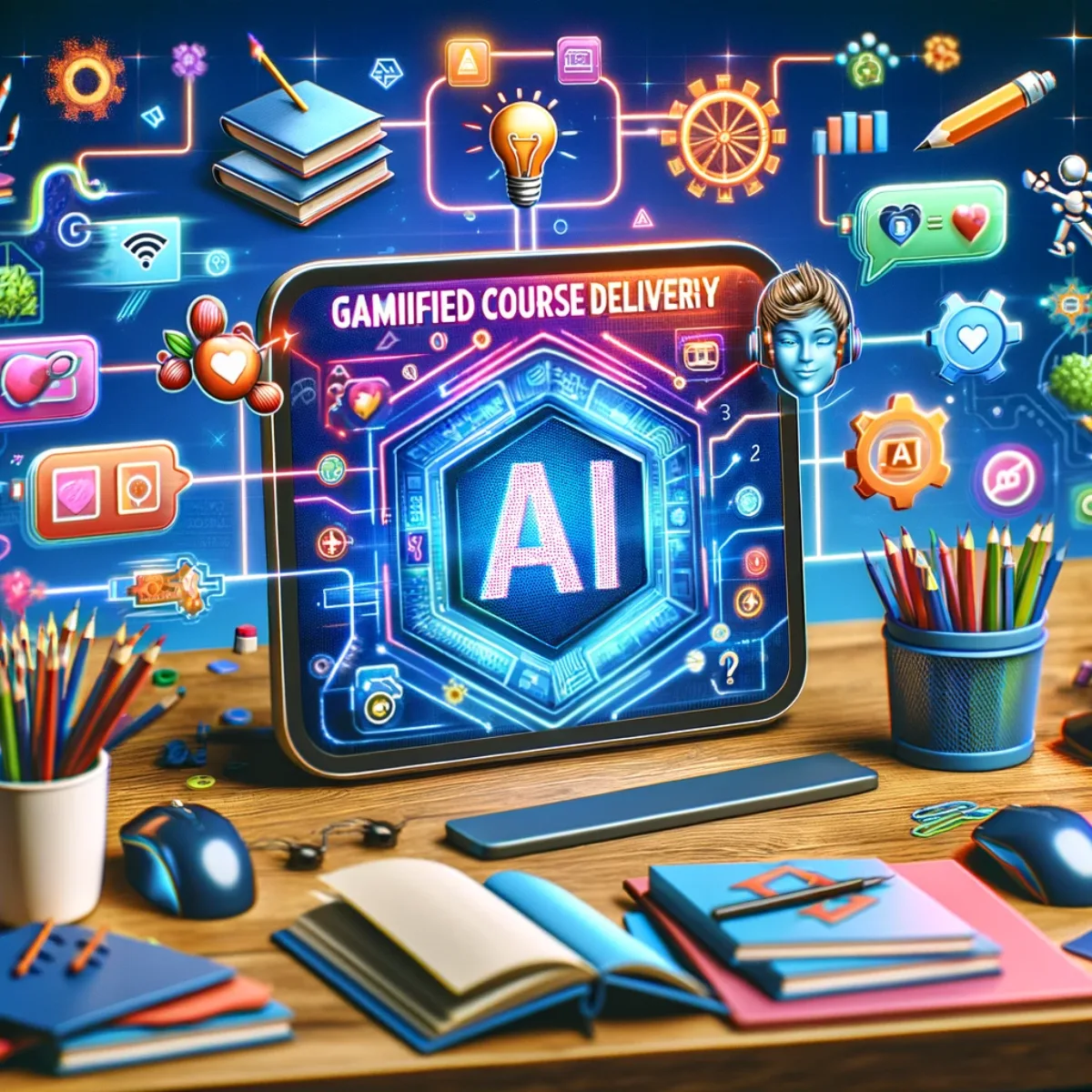 A gamified learning interface with quizzes, achievements and engagement elements.