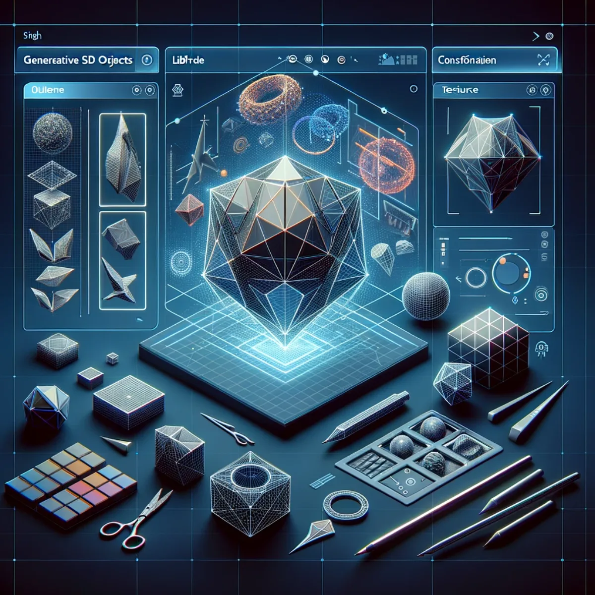 A digital interface for the futuristic creation of 3D models by AI.