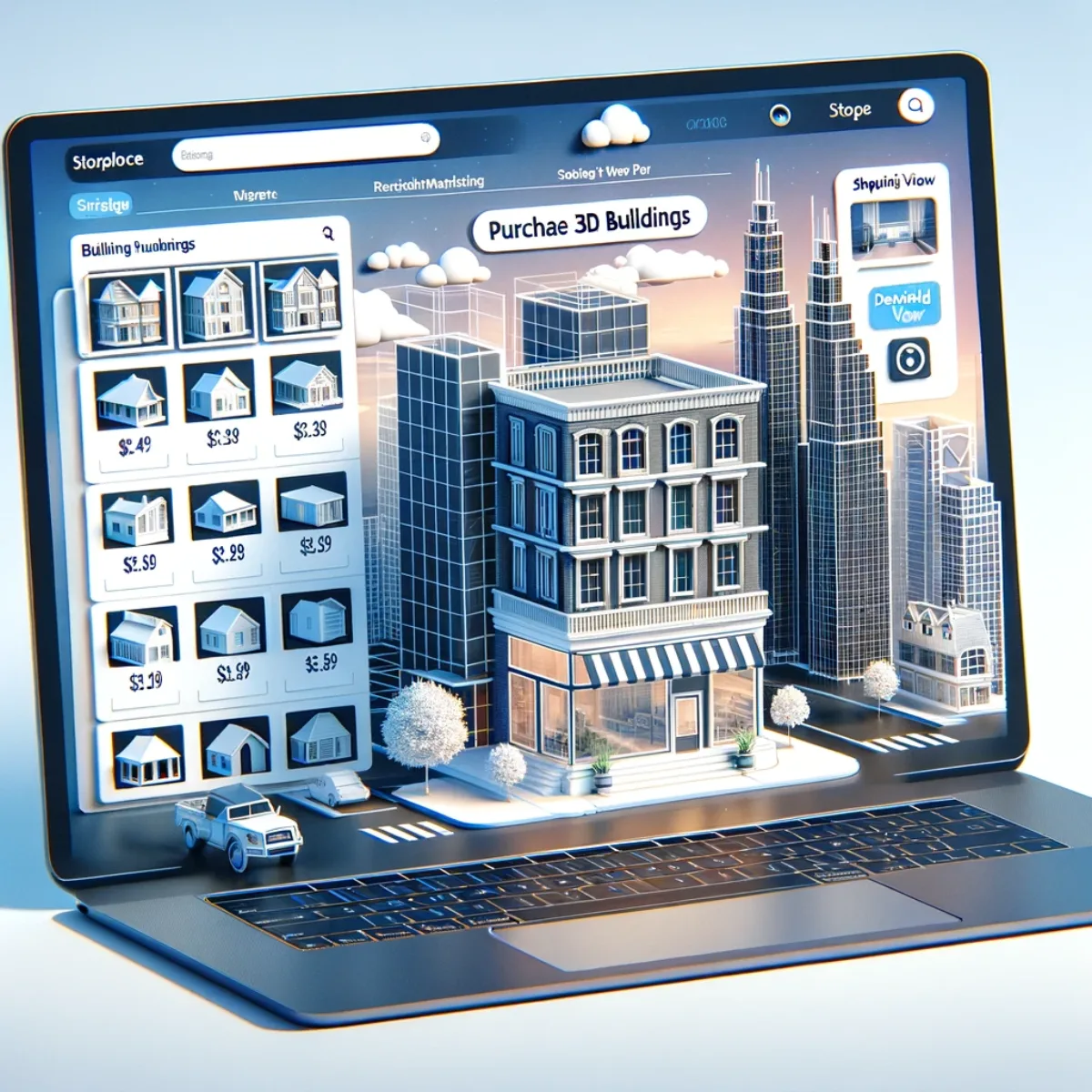 An interface for browsing and purchasing 3D building models.