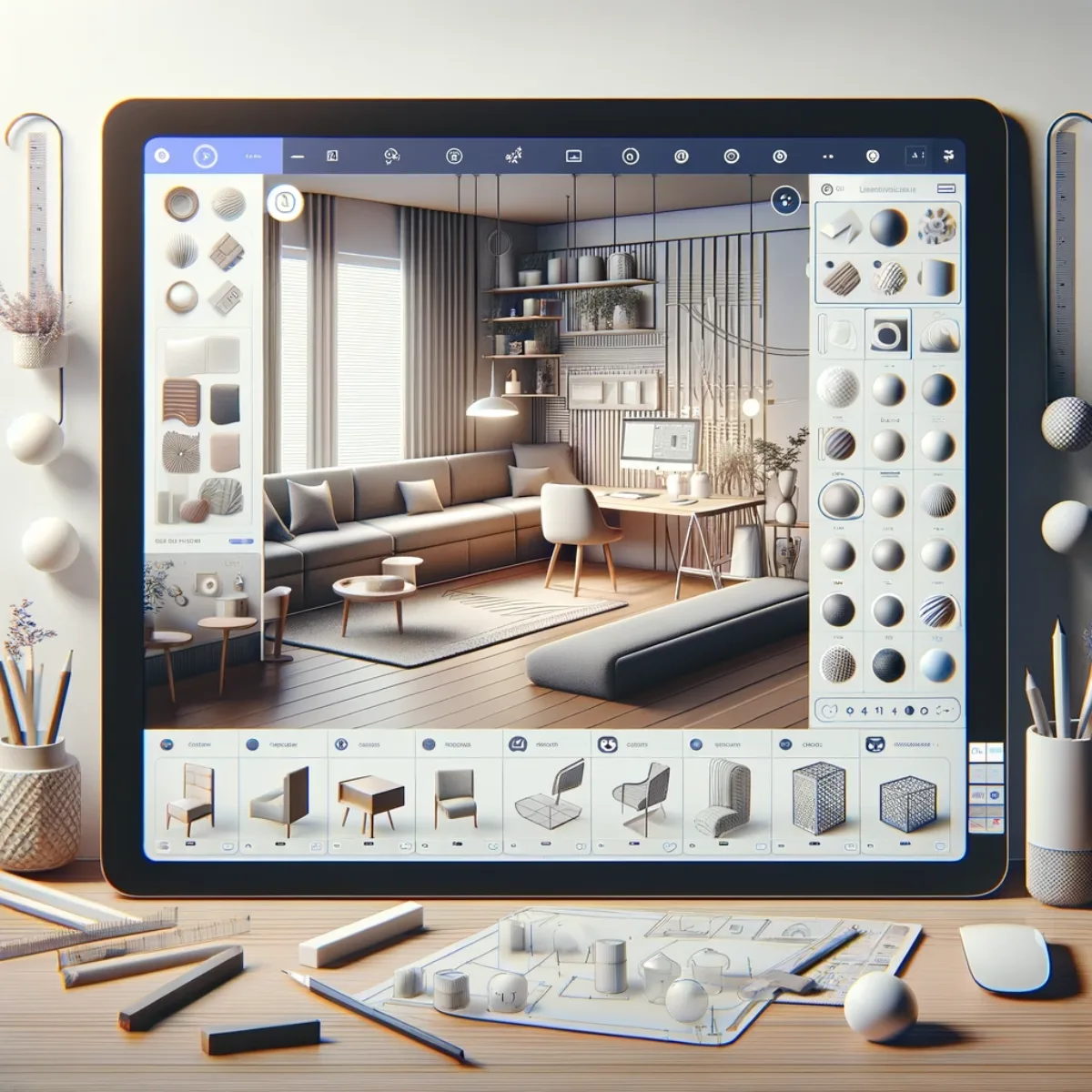 An interface for generating 3D furniture models from sketches.