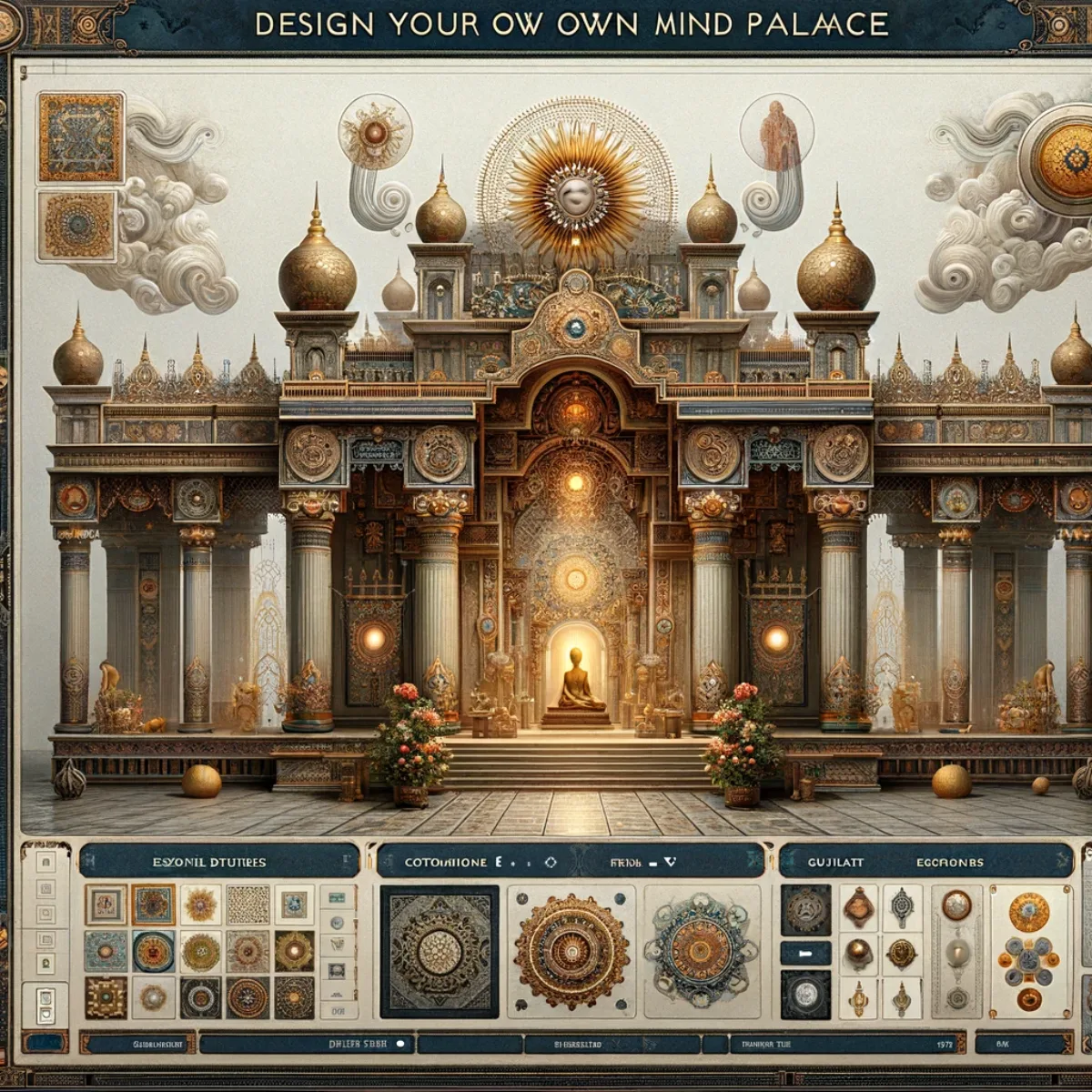 An opulent, temple-like interface for designing your own mind palace.