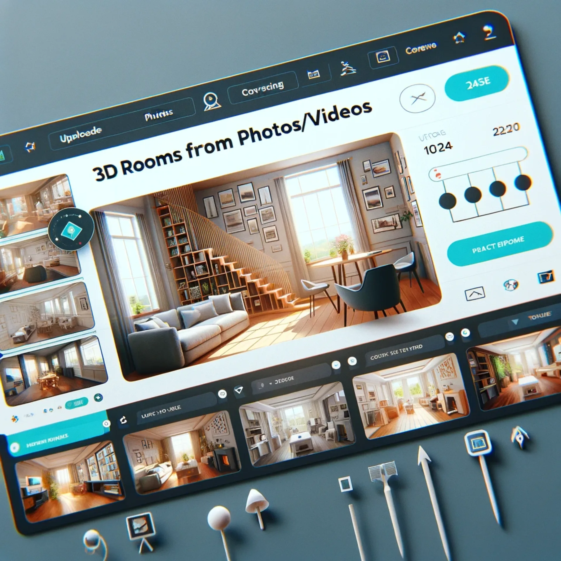 An interface for turning photos and videos into 3D rooms.