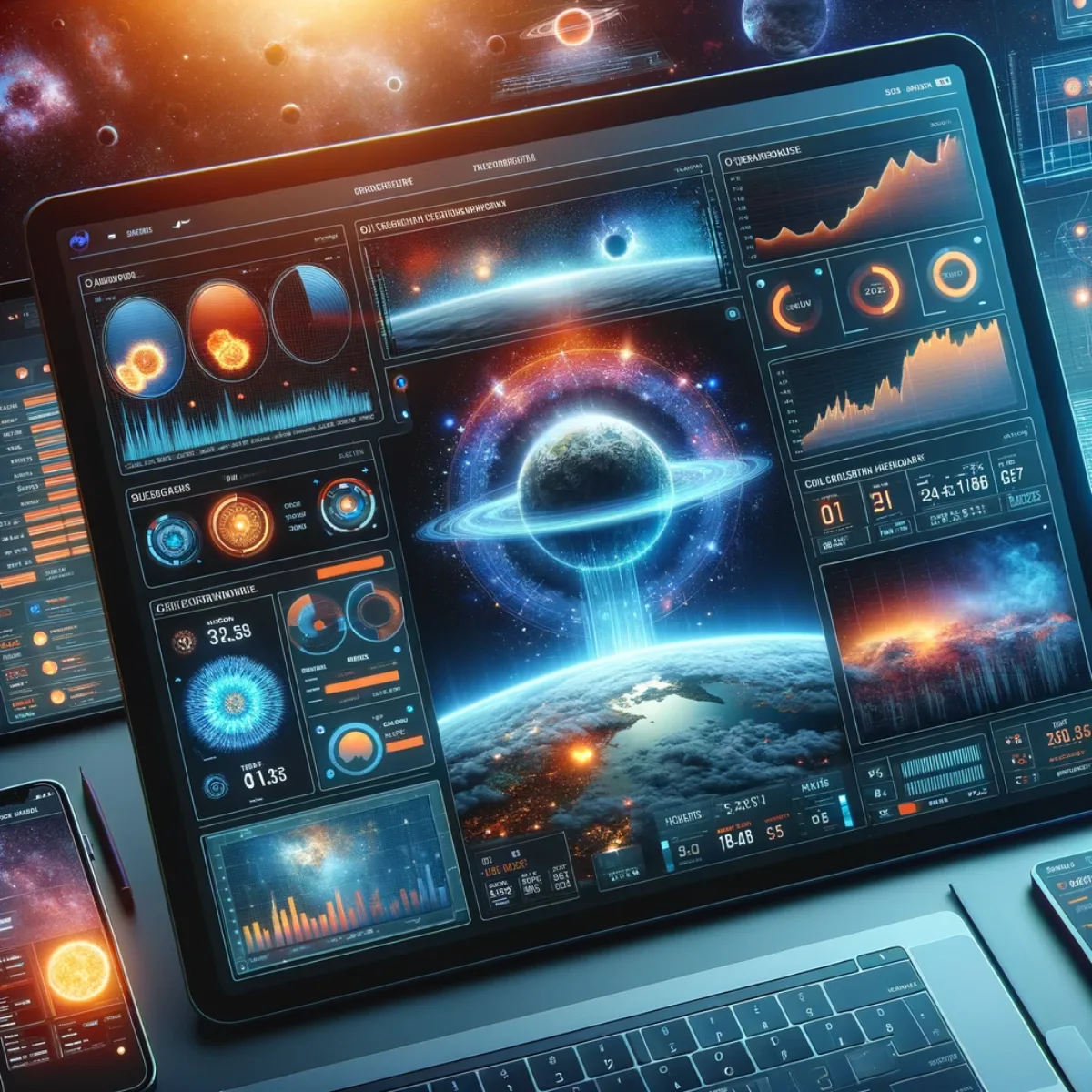 A dashboard showing live NASA data feeds with interactive charts.