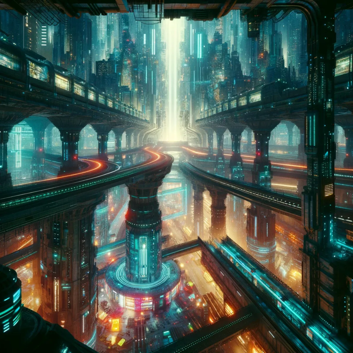 A cyberpunk-themed subterranean metropolis deep beneath the Earth.