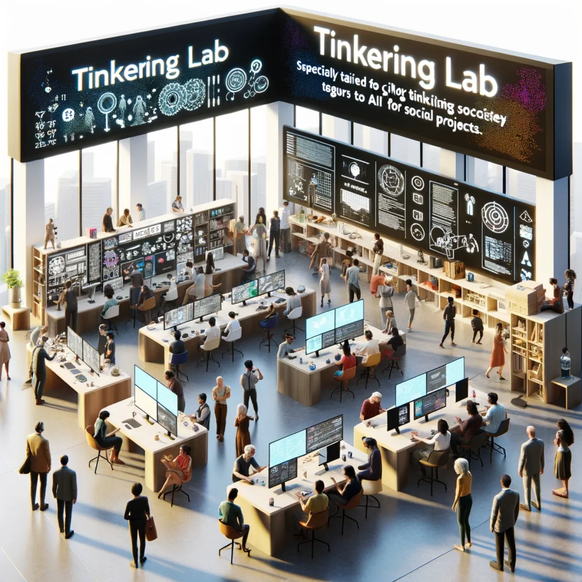 A tinkering lab tailored for civil society initiatives, where individuals and groups gather to use technology for change.