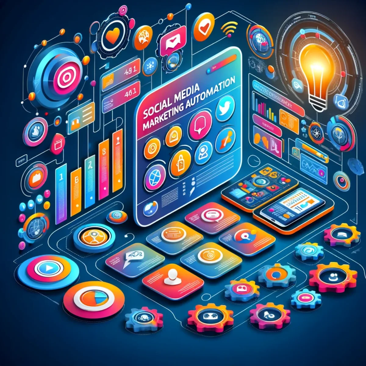 A digital interface for social media marketing automation managing multiple channels.