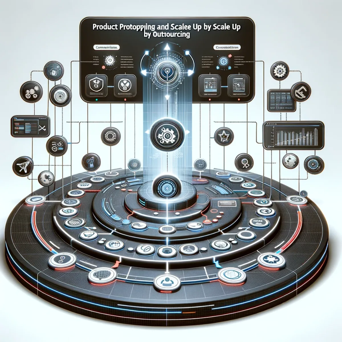 A sleek, tech-inspired digital interface for product prototyping and scale-up by outsourcing.
