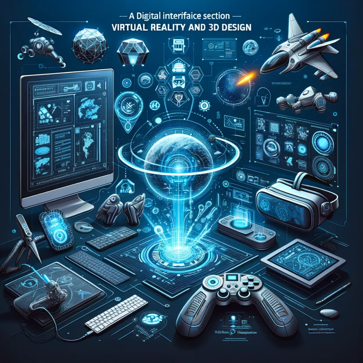 A sleek, modern interface with 3D modelling tools for virtual reality and 3D design.