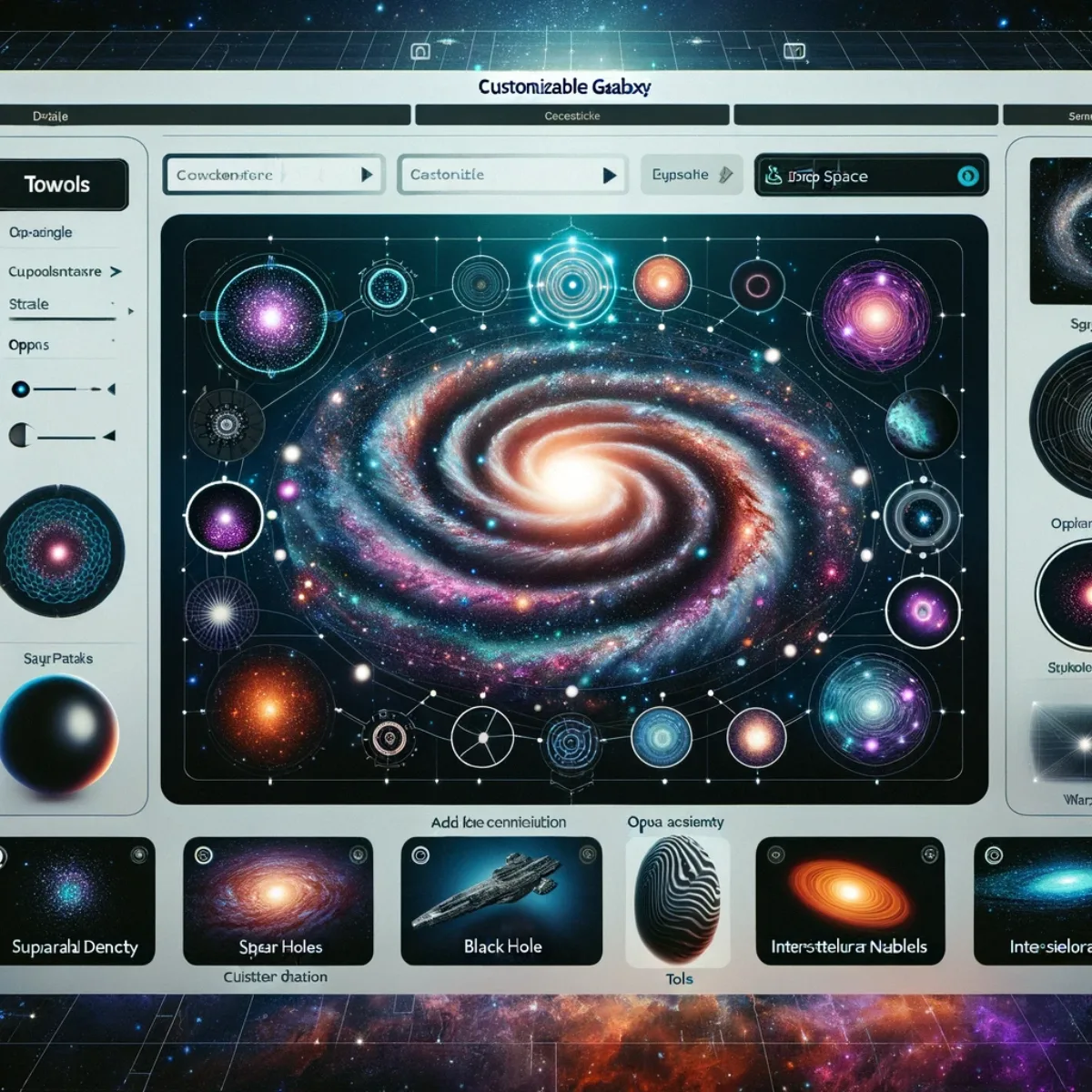 A digital interface for designing and customising galaxy models.