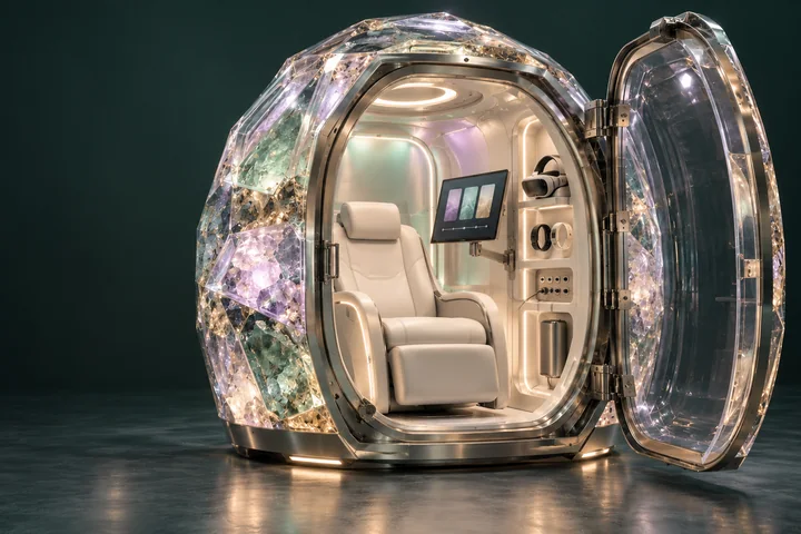 Crystalline Geode concept with space for active reflection and sensing equipment
