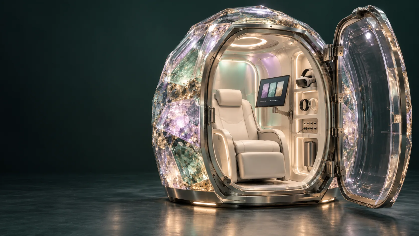 Crystalline and fused-silica Geode concept with room for touch interaction, XR and wearable sensing