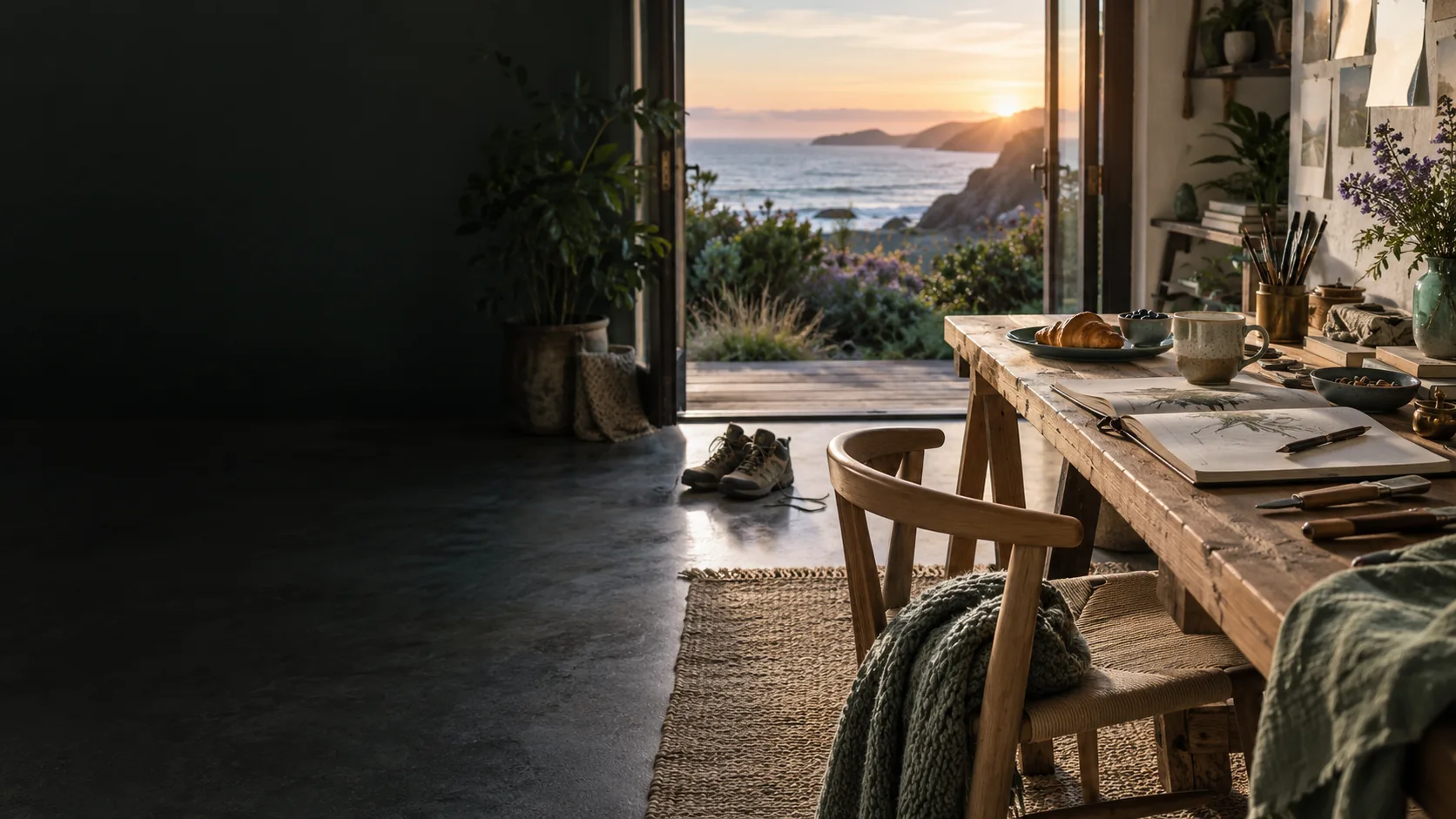 A coastal home studio connecting creative work, everyday routines and outdoor life