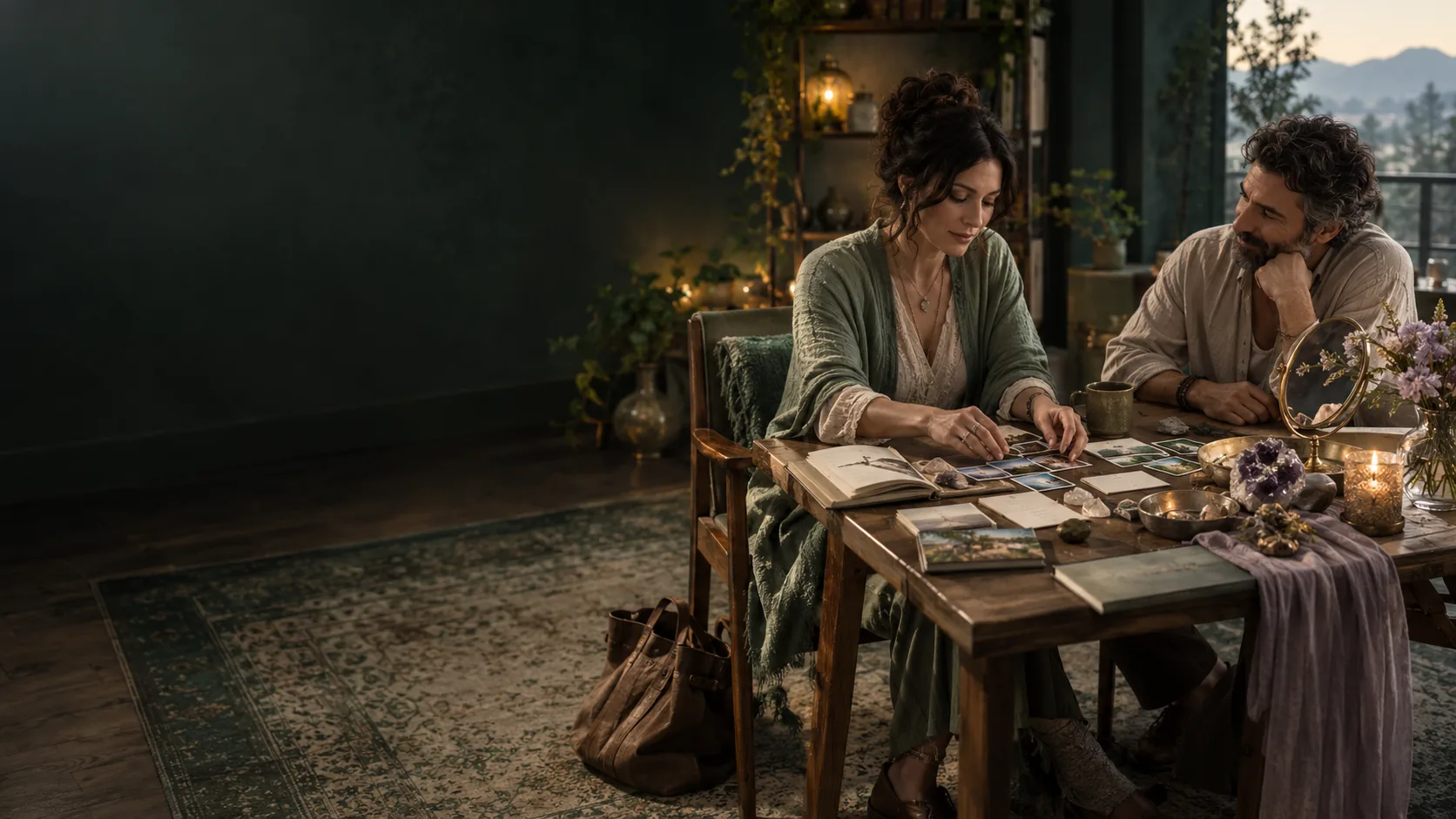A learner arranging a life map and explaining it to another adult