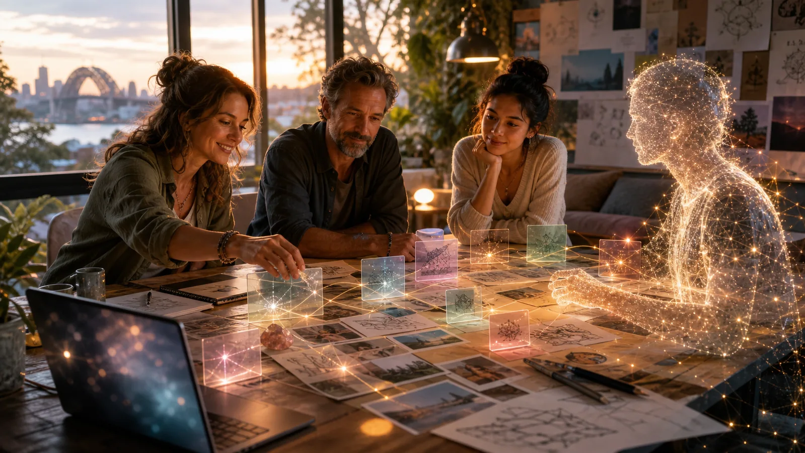 People designing a respectful digital twin concept with memories, values and privacy cards