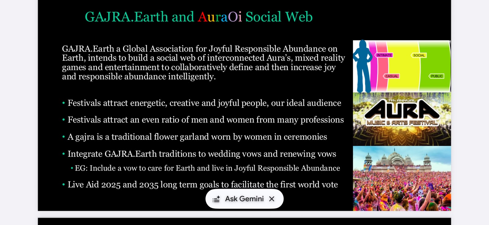 GAJRA Earth and AuraOi Social Web slide
