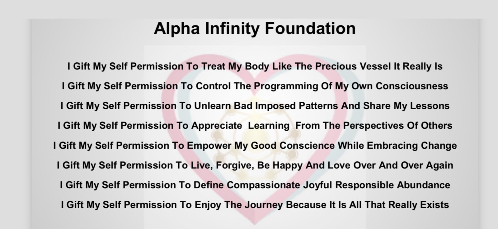 Alpha Infinity Foundation self-permission slide