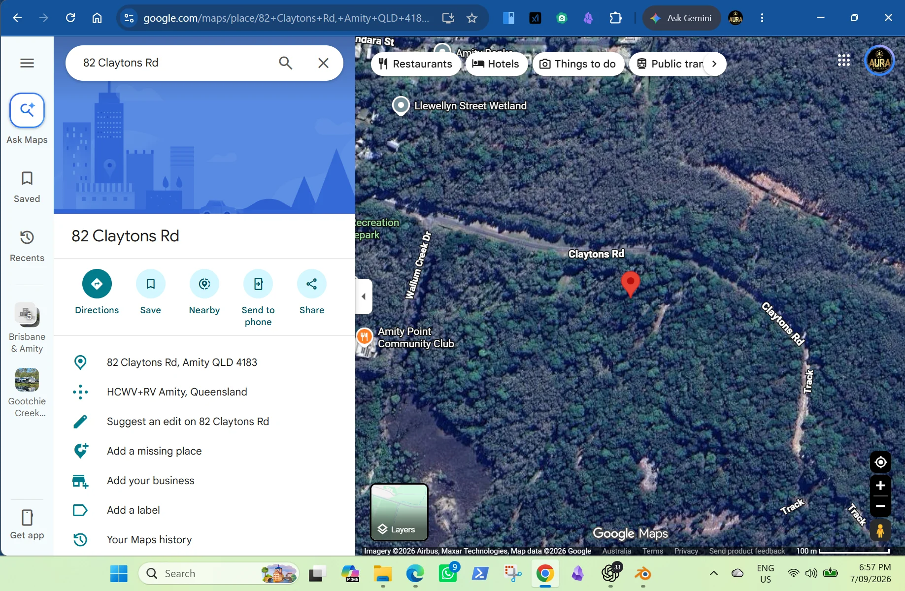 Supplied Google Maps satellite view of 82 Claytons Road in dense vegetation near Amity