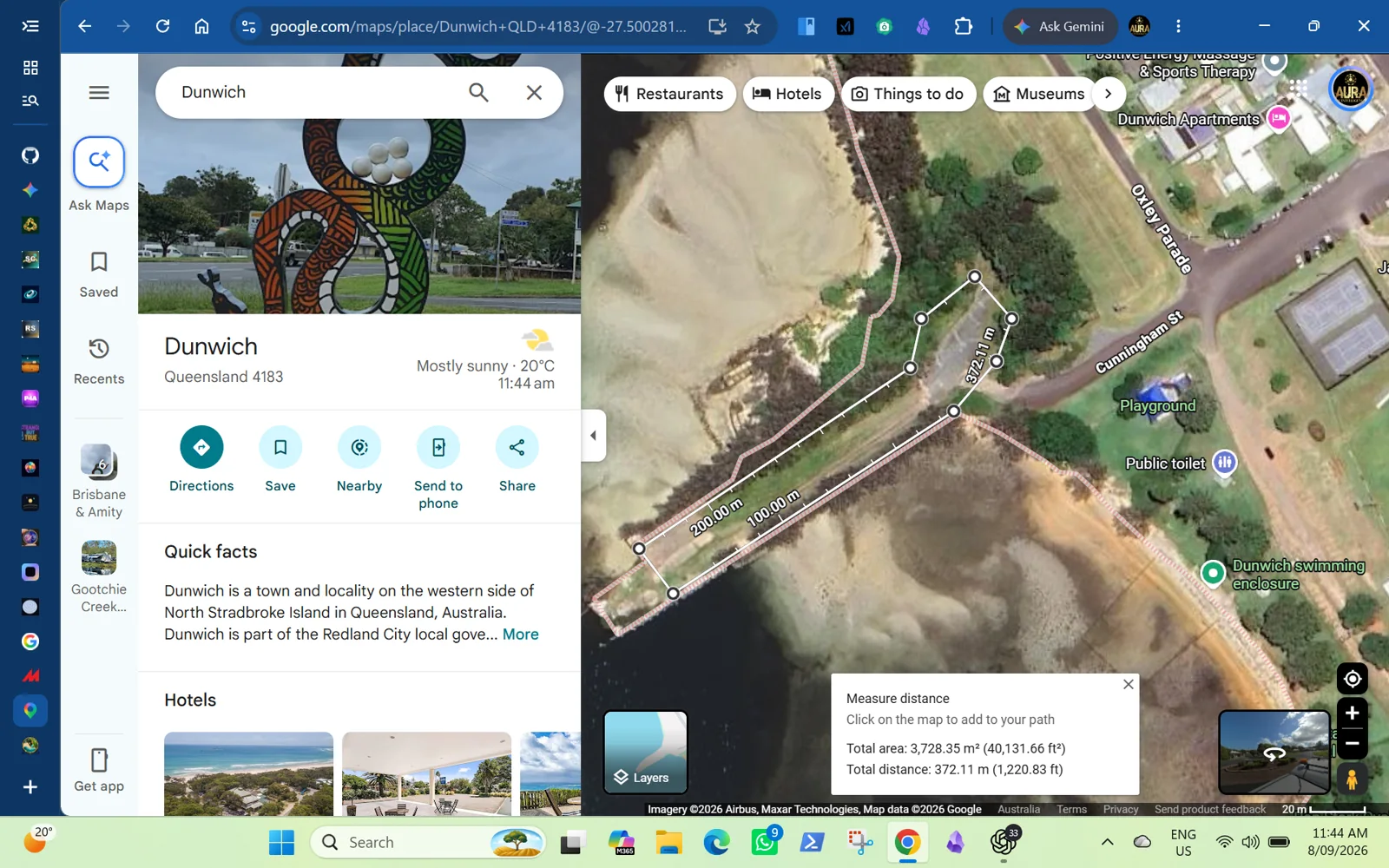 Supplied Google Maps working trace of another Dunwich location lead near Cunningham Street