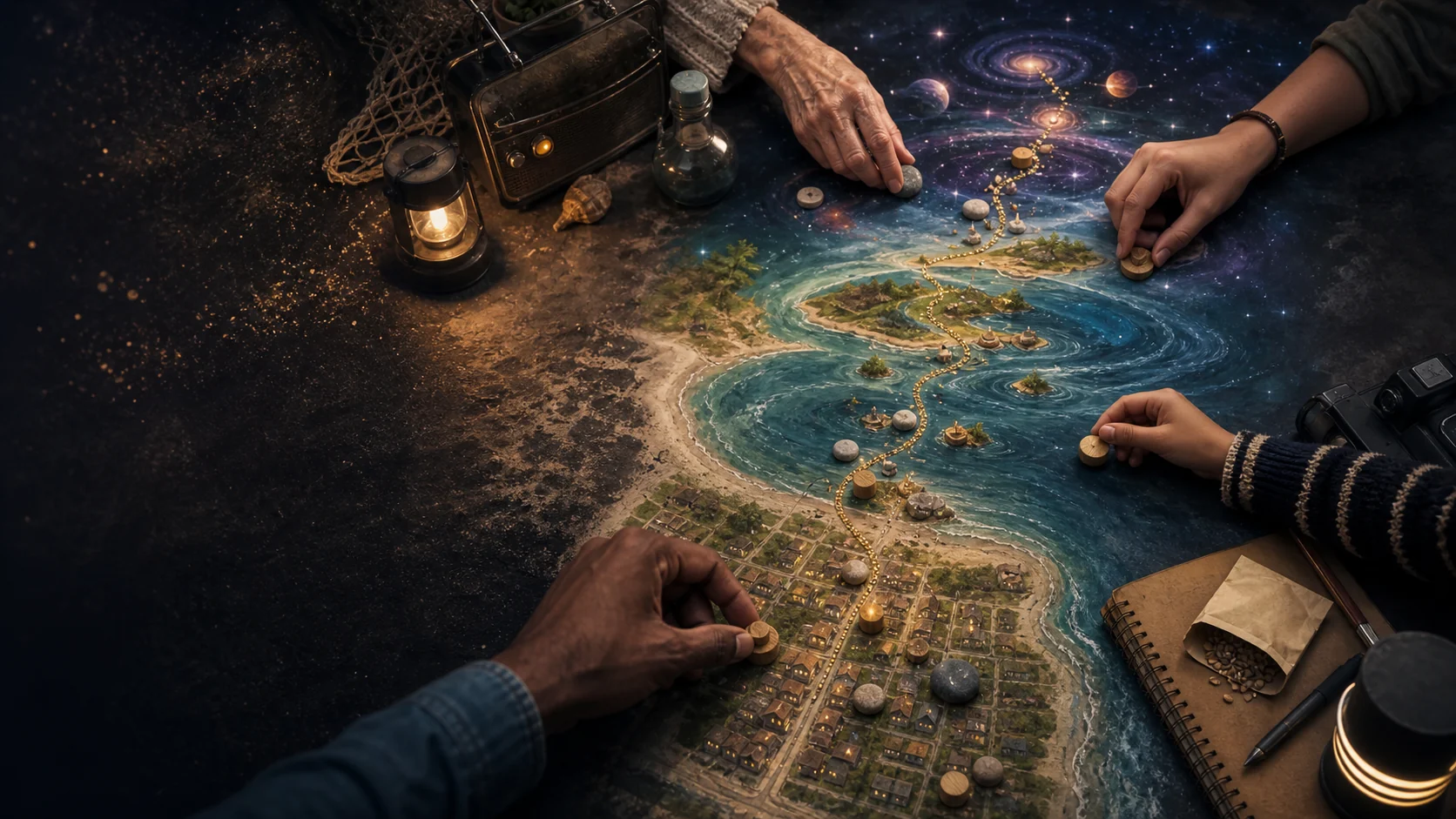 Hands and tactile choices across a shared map