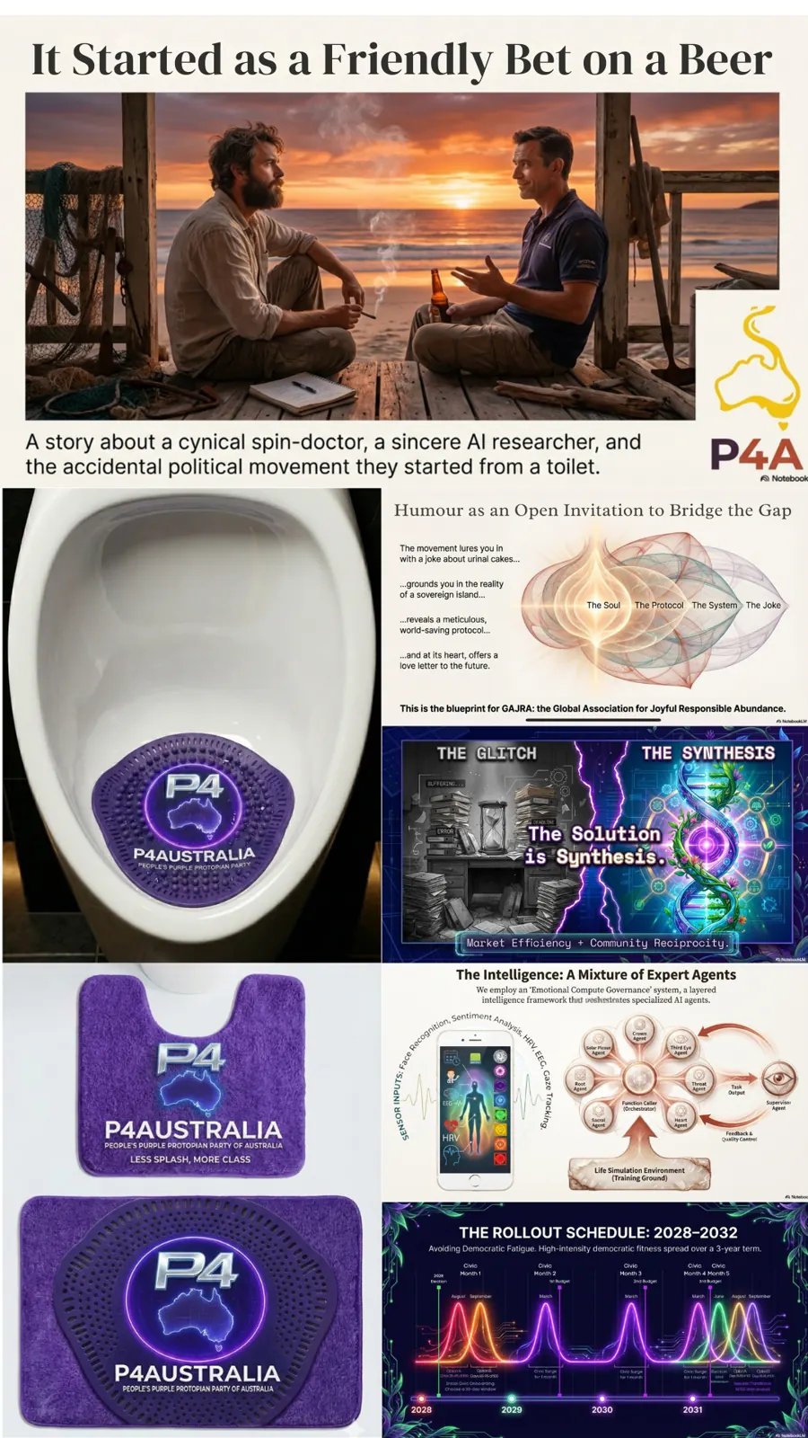 P4A origin collage saying it started as a friendly bet on a beer