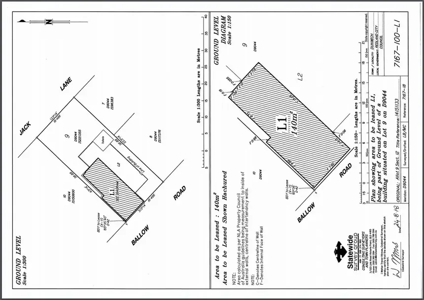 Supplied footprint drawing showing Lot 1 at 9 Ballow Road with an area to be leased of 140 square metres.