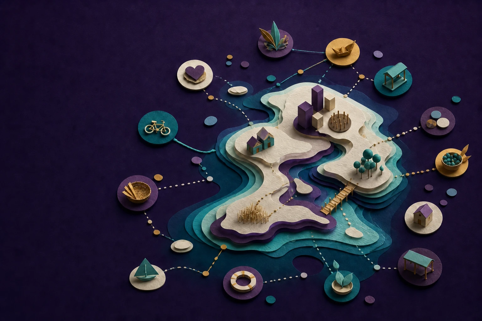 An open island constellation of possible connections with unjoined nodes