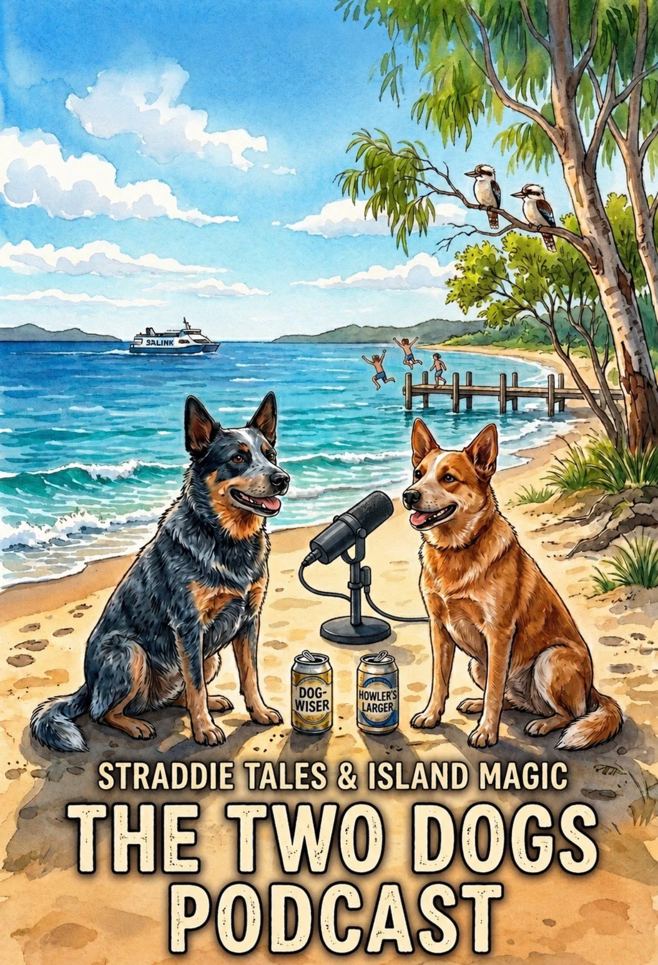 Illustrated Two Dogs Podcast poster